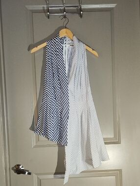 Adam Lippes Navy & White Striped Asymmetrical Halter Tunic TOP ONLY